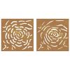 Patio Wall Decorations 2 pcs 21.7"x21.7" Corten Steel Rose Design