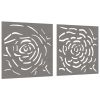 Patio Wall Decorations 2 pcs 21.7"x21.7" Corten Steel Rose Design