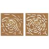 Patio Wall Decorations 2 pcs 21.7"x21.7" Corten Steel Rose Design