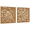 Patio Wall Decorations 2 pcs 21.7"x21.7" Corten Steel Rose Design